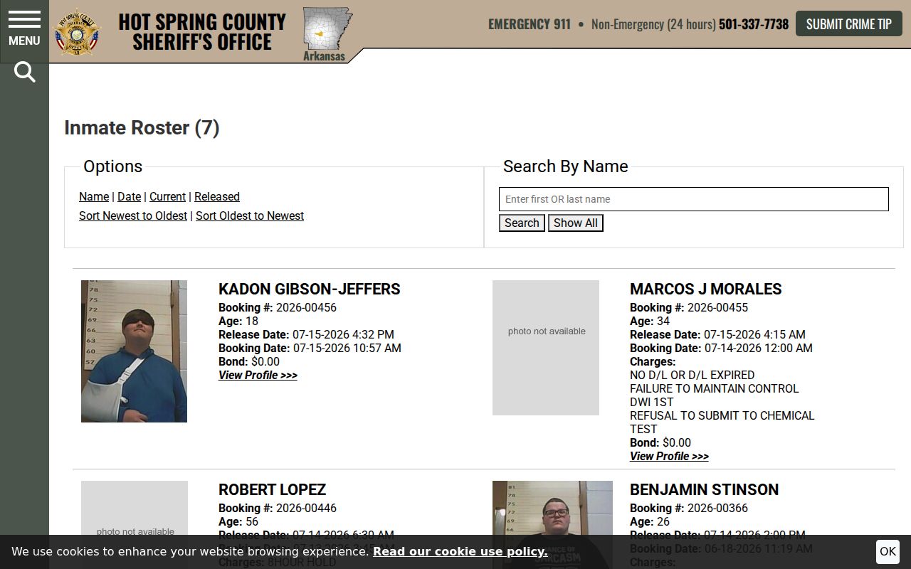 Hot Spring County 48-hour release roster for recent jail releases