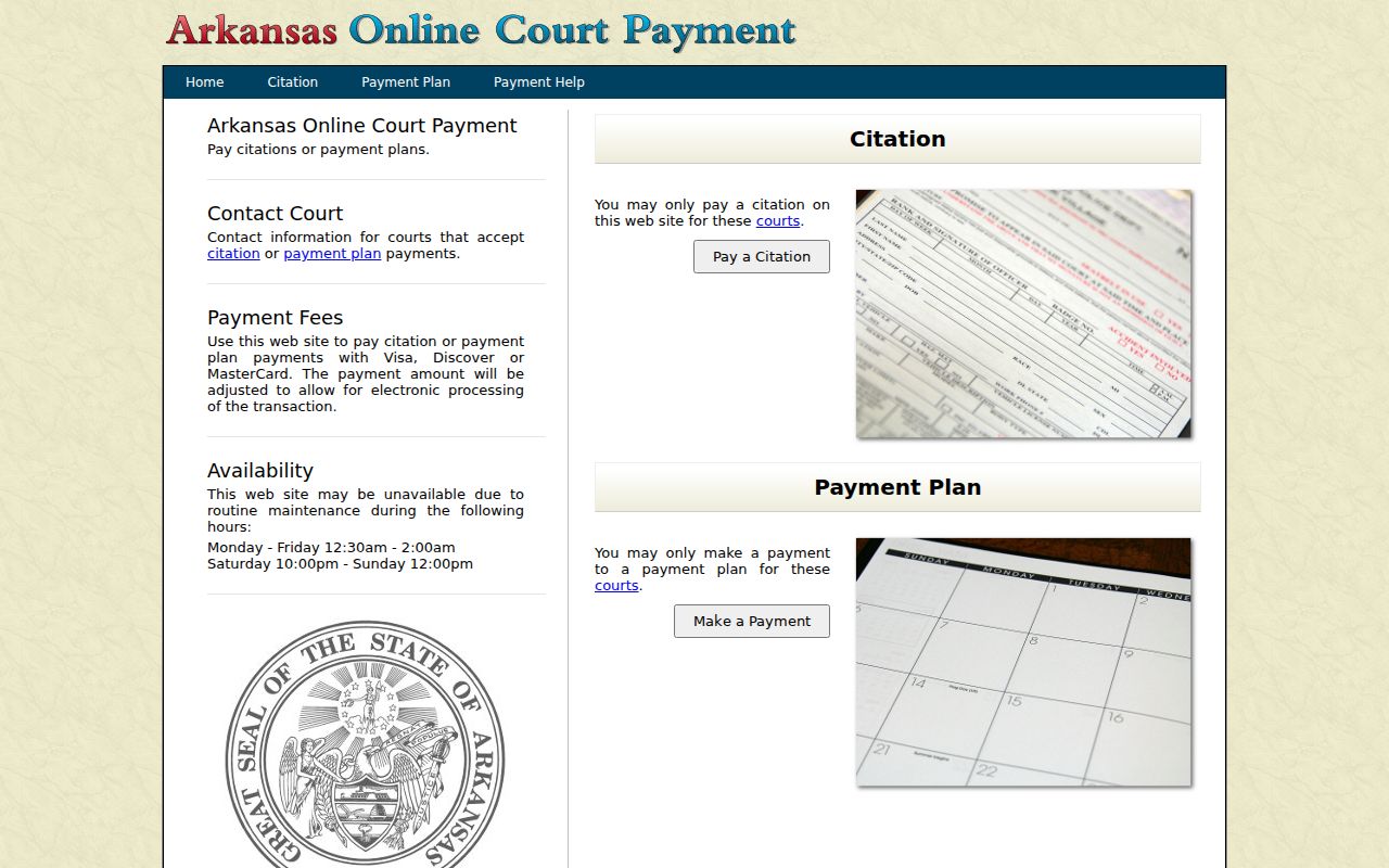 Arkansas court payment portal for District Court fines