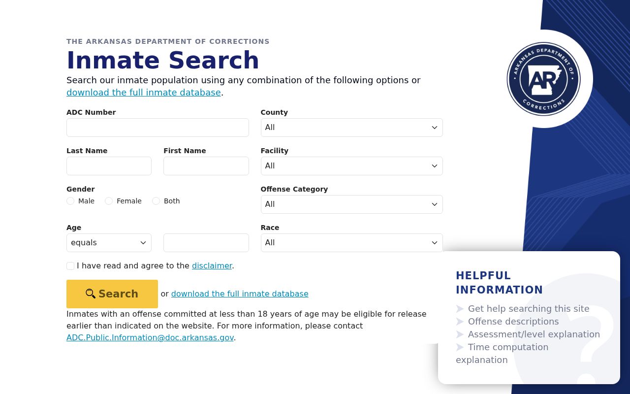 Hot Spring County criminal history Arkansas DOC inmate search