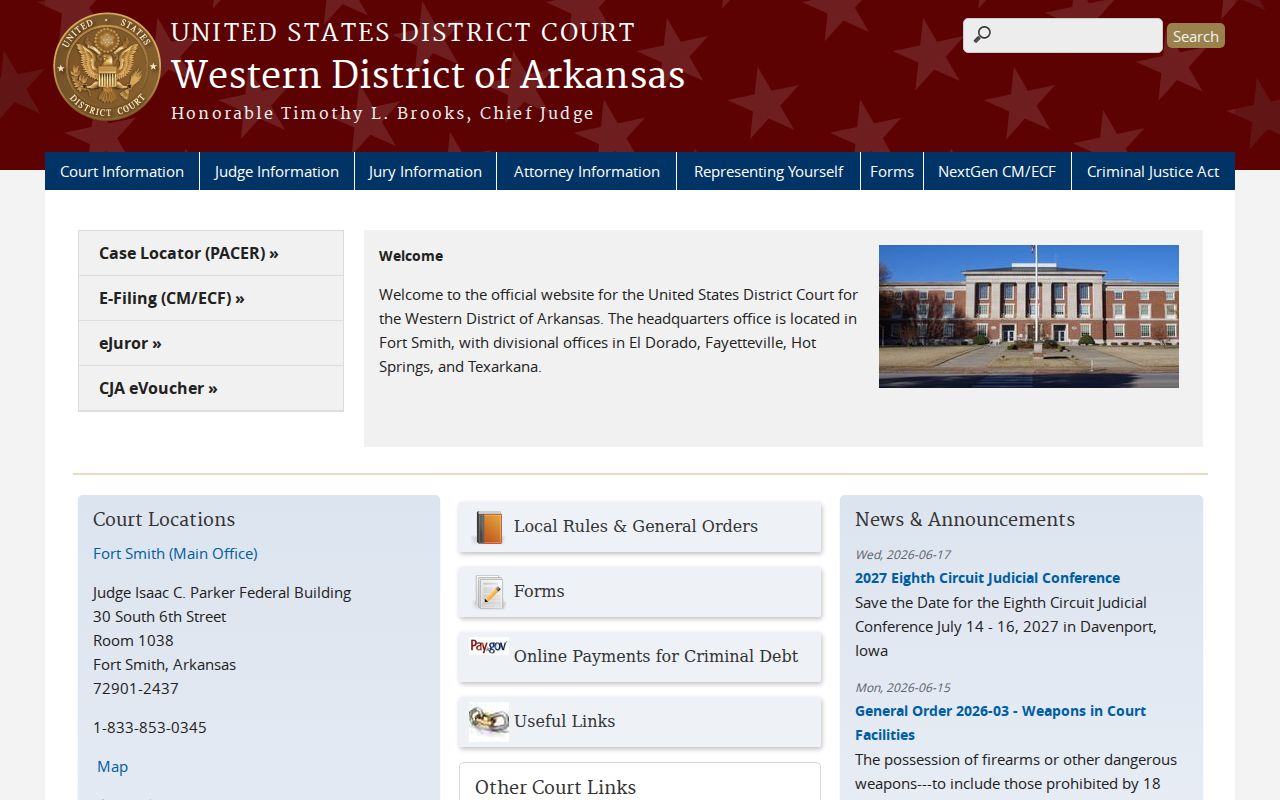 Hot Spring County criminal history Western District of Arkansas federal court page