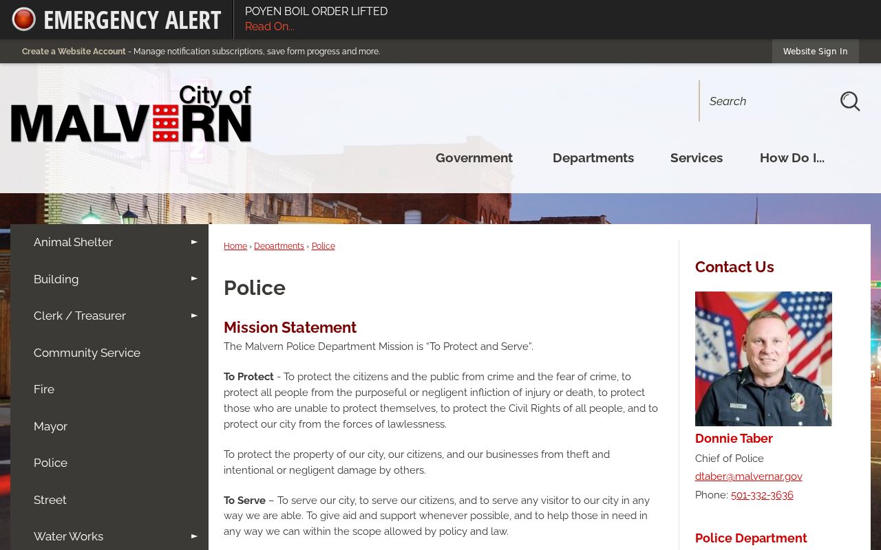 Malvern criminal history Malvern Police Department record contact