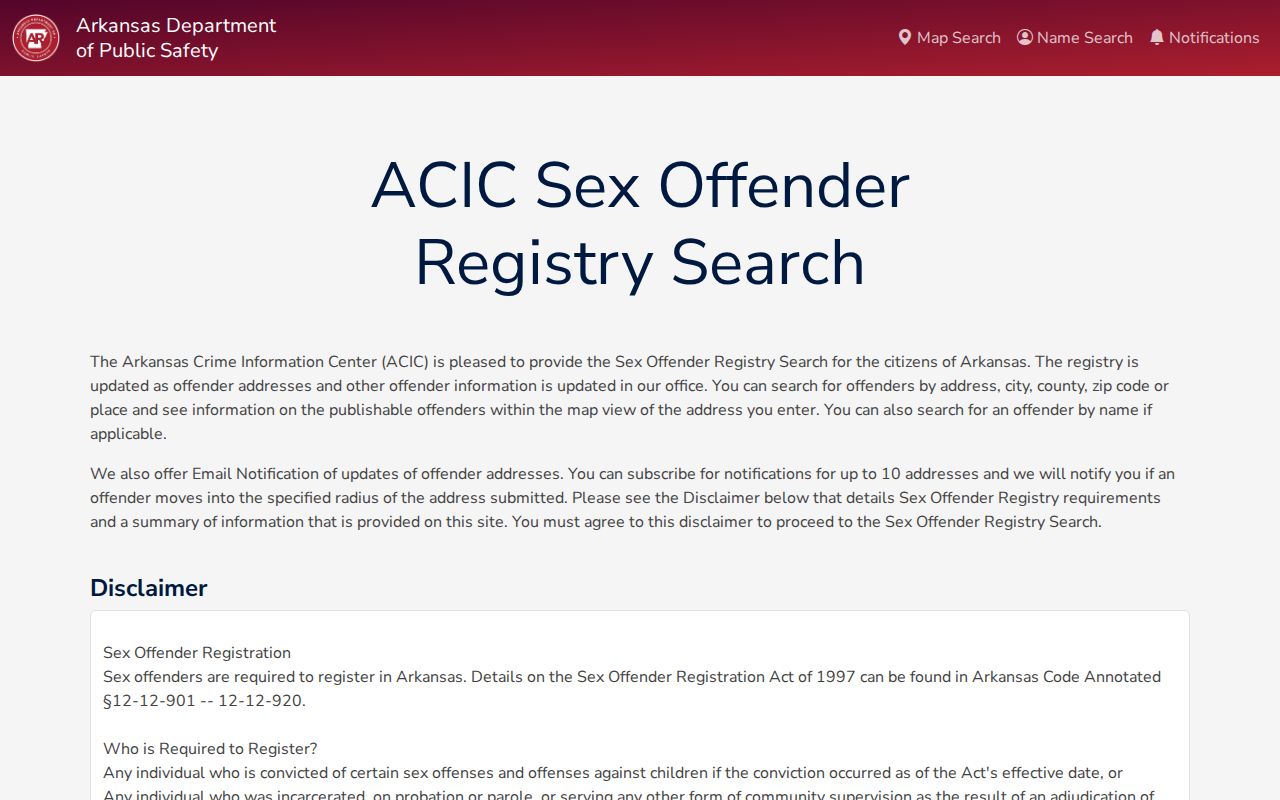 Hot Spring County sex offender check Arkansas registry search fields